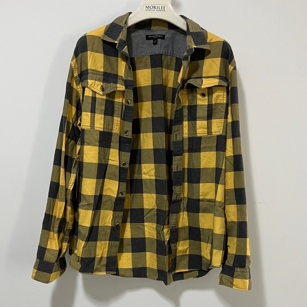 Banana Republic Yellow and Black Plaid Button Down